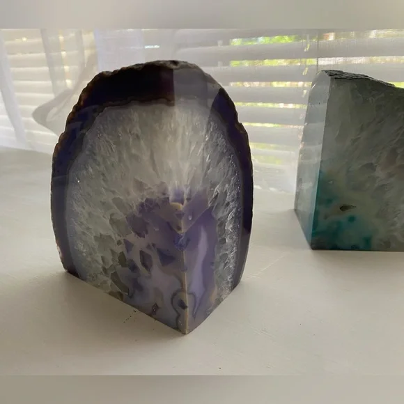 Natural Geode Bookends. Paperweights. Purple or blue agate pieces. Brazilian - Picture 5 of 16